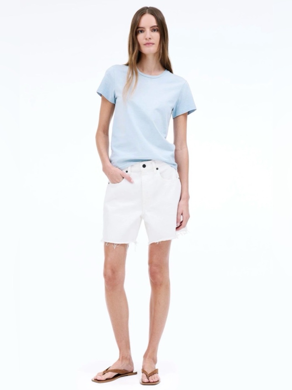 SLVRLAKE Lou Lou White Cut Off Denim Shorts 9” Inseam